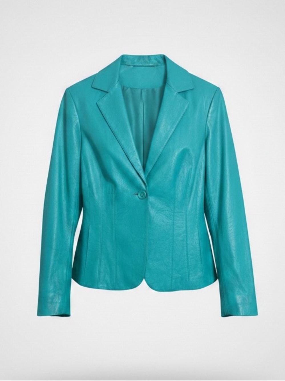 Vinatge Jones New York Teal Leather Blazer - Single-Button Tailored Jacket